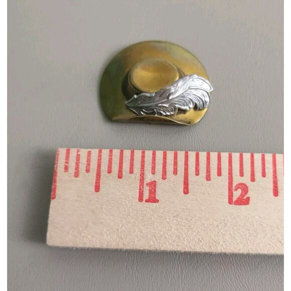 Vintage Fedora with Feather Gold Silver Tone Metal Pin Western Cowboy Hat - Picture 3 of 3